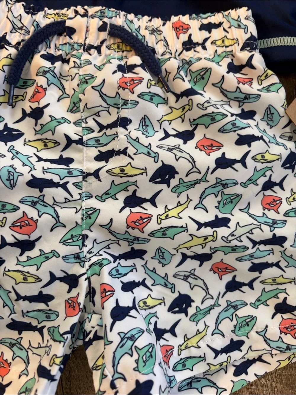 Navy Hooded Rash Guard with Shark Print Swim Set- Kids 18 month